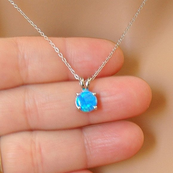 Round Tiny Blue Lab Opal Pendant - Picture 1 of 4